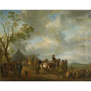 Scene De Campement Militaire by Carel van Falens or Valens
