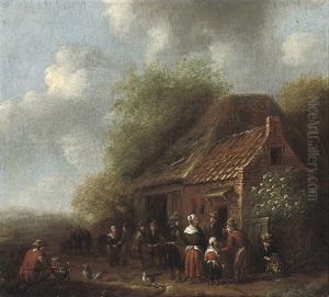 Peasants Outside An Inn by Carel van Falens or Valens
