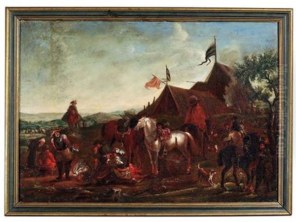 Feldlager Mit Soldaten Beim Wurfelspiel (+ Feldlager Mit Soldaten Am Lagerfeuer; Pair) - view 1