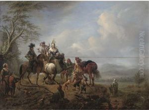 A Landscape With A Hawking Party At Rest On A Track