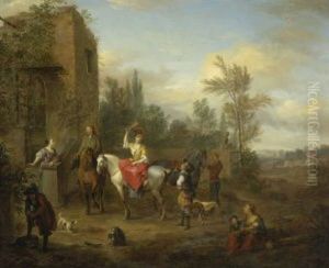 Rastende Jagdgesellschaft Bei Einem Bauernhaus by Carel van Falens or Valens