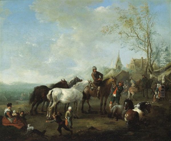 Rastende Reiter In Einer Landschaft Vor Einem Dorf - view 1