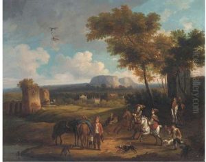A Broad Landscape With A Hawking Party