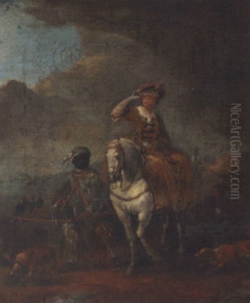 A Lady Hawking With Her Moorish Servant - view 1