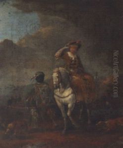 A Lady Hawking With Her Moorish Servant by Carel van Falens or Valens