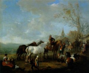 Rastende Reiter In Einer Landschaft by Carel van Falens or Valens