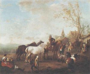 Figures And Horses In A Landscape
