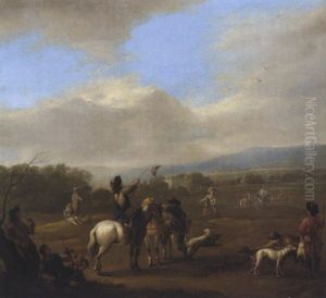 Elegante Reiter Auf Der Falkenjagd by Carel van Falens or Valens