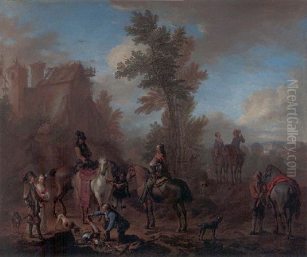 A Hunting Party Halting After The Chase - view 1