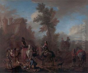 A Hunting Party Halting After The Chase by Carel van Falens or Valens
