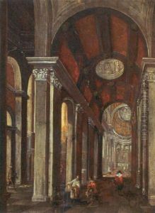 Kirkinterior Med Personer by Carel van Falens or Valens