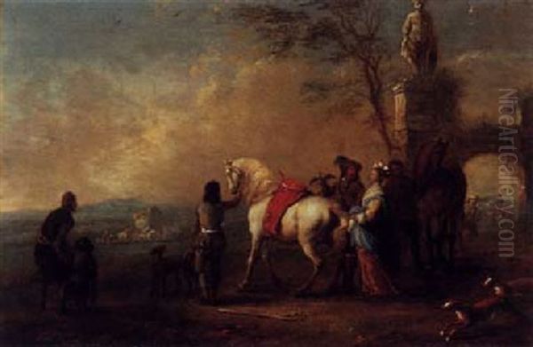 Horsemen Standing Outside A Grotto - view 1