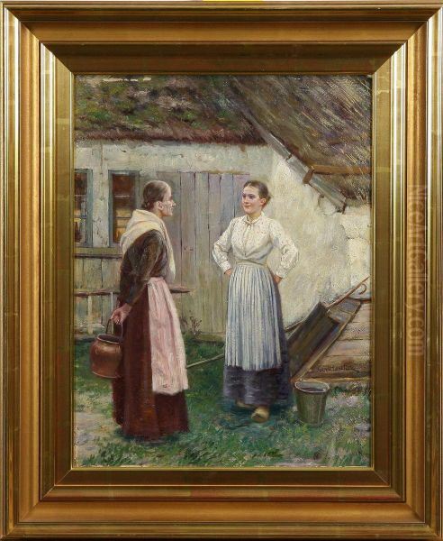 Kvinnofigurer I Lantlig Miljo, Signerad Karl Aspelin - view 1