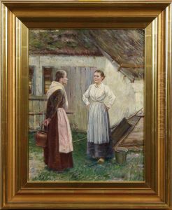 Kvinnofigurer I Lantlig Miljo, Signerad Karl Aspelin by Karl Aspelin