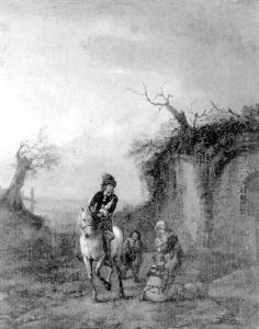 Un Cavalier Demandant Son Chemin A Des Pelerins De Saint Jacques Un Cavalier Demandant Son Chemin A Des Pelerins De Saint Jacques