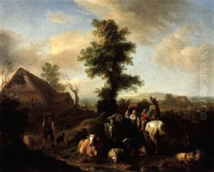 Landschaft Mit Hirten Und Herde by Carel van Falens or Valens
