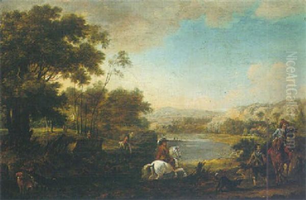 A Wooded River Landscape With A Hawking Party - view 1