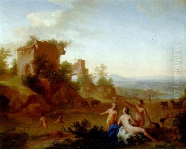 Nymphs Bathing In A Pool Near Ruins - view 1