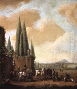 A Hunting Party Preparing For The Chase On The Borders Of An Estate