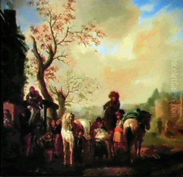 Marechal Ferrand, Chevaux Et Personnage Dans Un Paysage - view 1