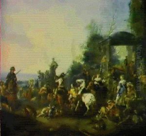 Le Depart Pour La Chasse Au Faucon by Carel van Falens or Valens