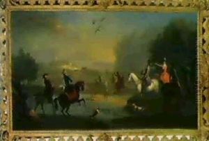 Eine Vornehme Jagdgesellschaft Auf Der Reiherbeize by Carel van Falens or Valens