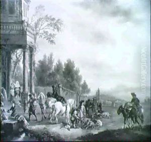 Jagdgesellschaft Vor Dem Schloss by Carel van Falens or Valens