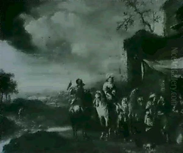 A Hawking Party Halted By An Inn - view 1