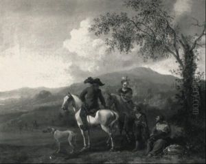 A Cavalier And His Lady Out Riding by Carel van Falens or Valens