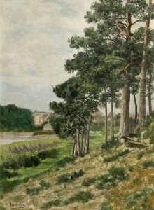 Sommerliche Kustenlandschaft Mit Ortsansicht by Max Asperger