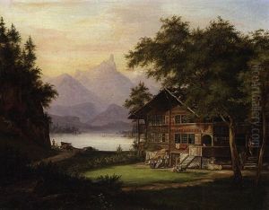 Blick Auf Einen Gebirgssee In Der Schweiz, Mit Einem Bauernhaus by Johann Jakob Falkeisen