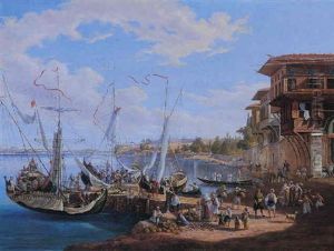 The Arrival Of Goudal At The Market Place Of Kadikoy On The Asiatic Shore Of The Bosphorus by Johann Jakob Falkeisen