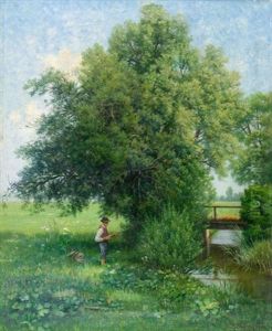 Bachpartie Mit Jungem Angler by Georg Richard Falkenberg