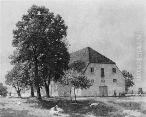 Bauerngehoft, Im Vordergund Grasende Ganse - view 1