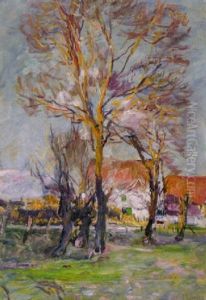 Haus Hinter Baumen In Vorfruhling by Richard Falkenberg
