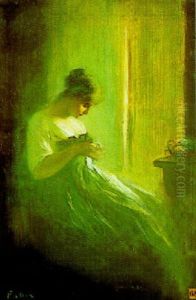 Jeune Femme Brodant by Louis Clement Faller