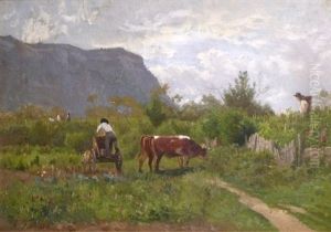 Paysage Anime D'un Vendangeur Et D'un Maraicher Recoltant by Clement Alphonse Antonin Fanart