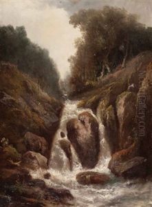 Wasserfall Im Gebirgstal by Clement Alphonse Antonin Fanart
