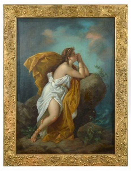 Woman Sitting On Cliff - view 1