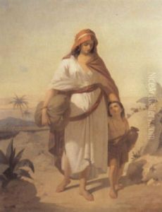 Mother And Son In The Desert by Enrico Fanfani