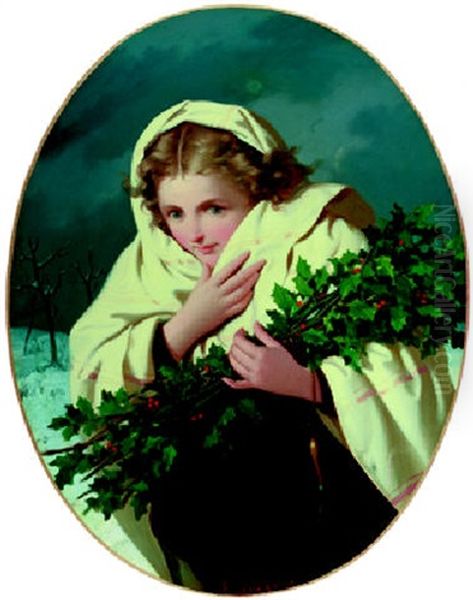 Madchen Mit Einem Bundel Ilex In Winterlandschaft - view 1