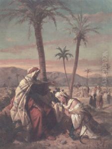Ruth And Boaz With Figures Gleaning Corn In The Fields Beyond by Enrico Fanfani
