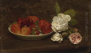 Nature Morte, Grosses Fraises Et Roses by Henri Fantin-Latour