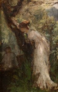 Jeune Femme Derriere Un Arbre