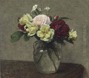 Bouquet De Roses Variees Et Oeillets by Henri Fantin-Latour