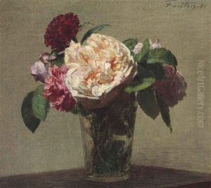 Roses The Et Roses Rouges Dans Un Verre by Henri Fantin-Latour