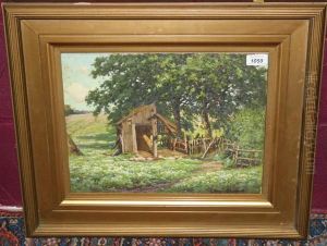 Study Of A Derelict Barn In Landscape by Reginald Aspinwall