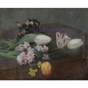 Jacinthes, Tulipes Et Pensees Posees Sur Une Table by Henri Fantin-Latour