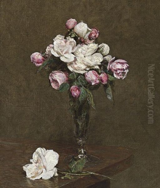 Roses Blanches Et Roses Dans Une Flute A Champagne - view 1