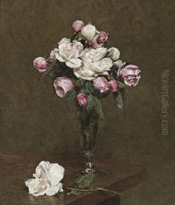 Roses Blanches Et Roses Dans Une Flute A Champagne by Henri Fantin-Latour